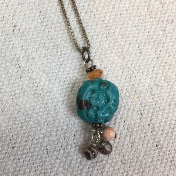Sterling Silver box chain with turquoise pendant - Picture 1 of 5